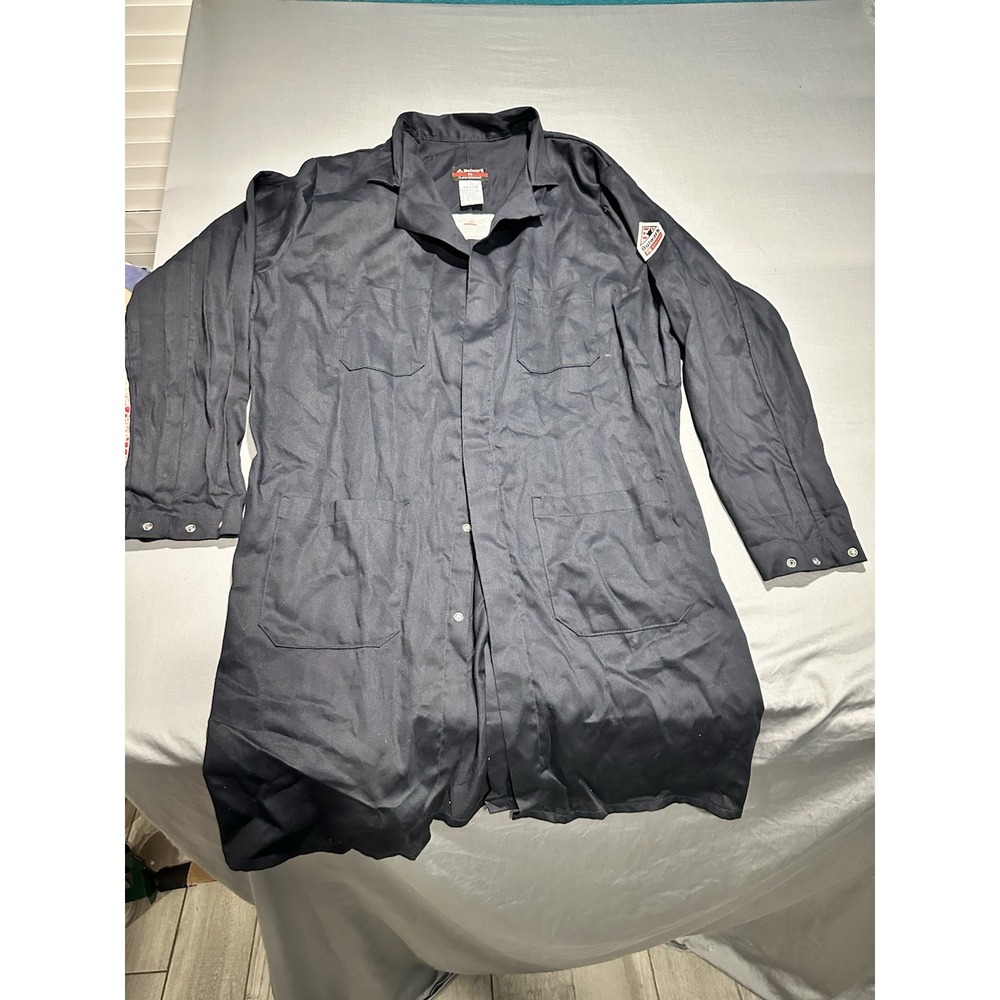 Bulwark FR Concealed Snap-Front Lab‎ Coat Flame Resistant Blue L